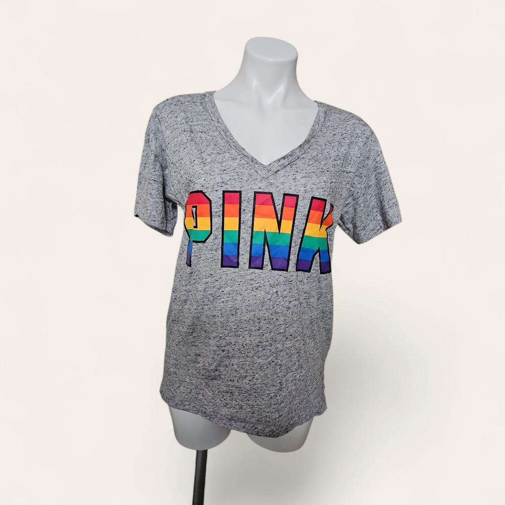 PINK Victoria's Secret Gray Speckled Pride Tee
